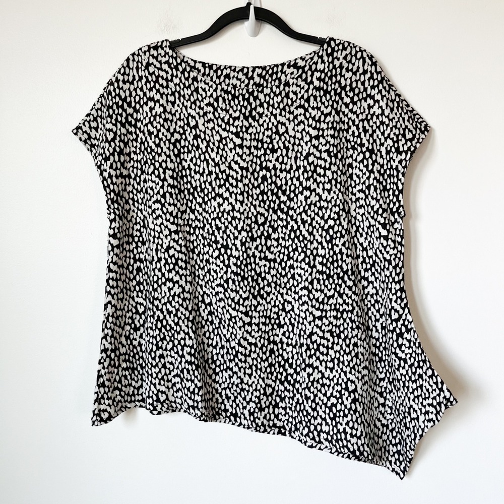 Bryn Walker Ivy Asymmetric 100% Linen Italy Top Small Black White Block Print